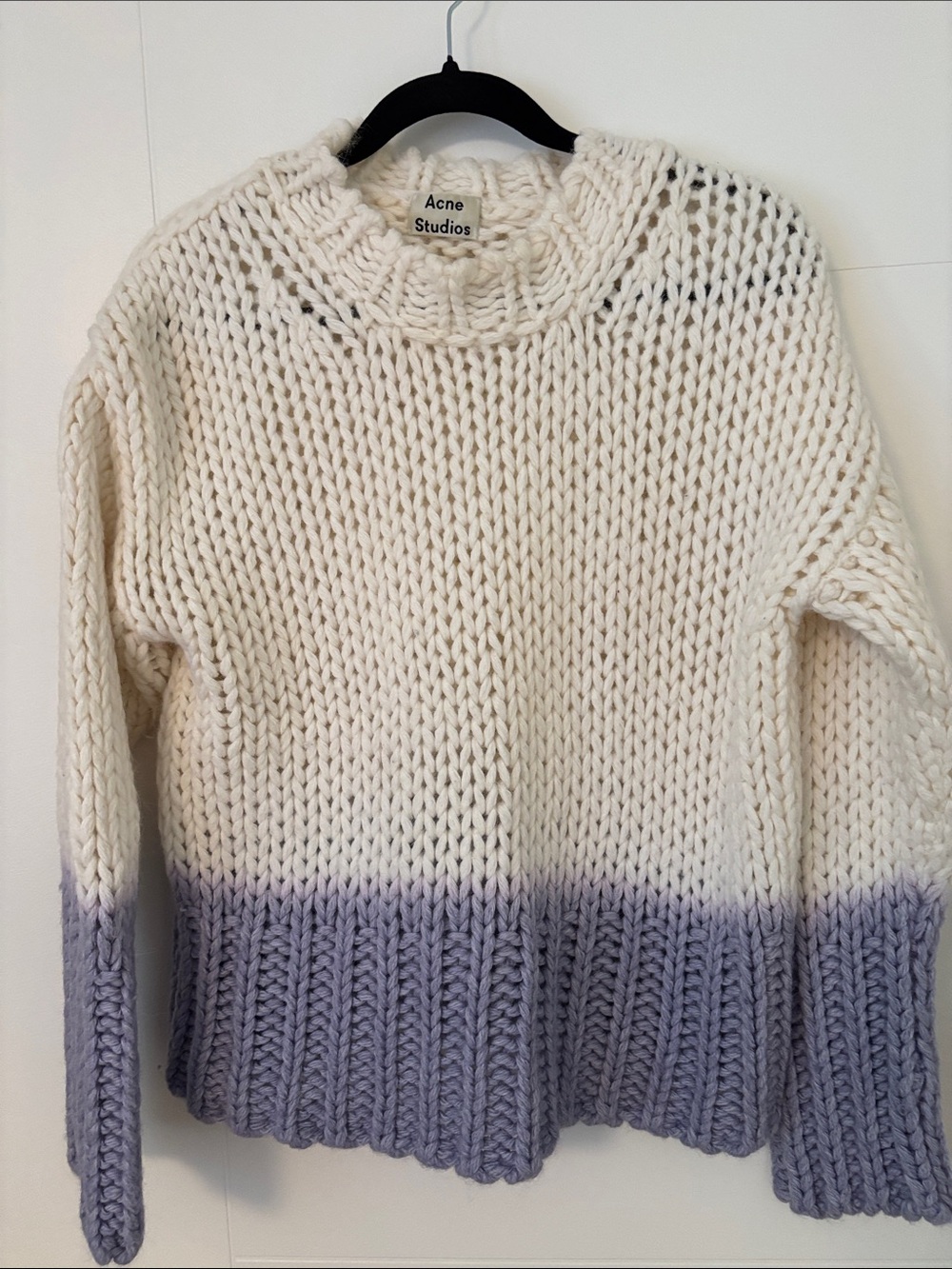 Acne Cream and Lavender Dip Hem Chunky Crew Sweater